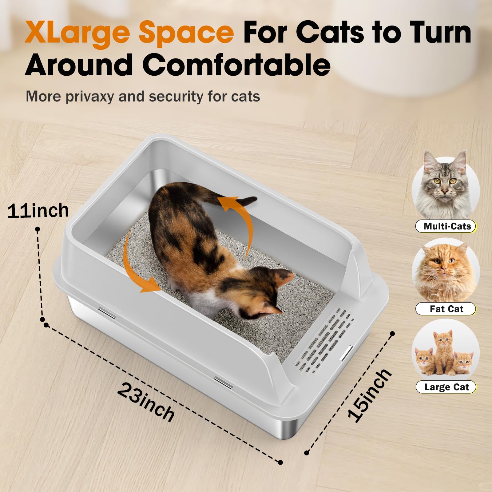 MIXJOY: caja de arena de acero inoxidable XL, diseño duradero para uso prolongado.