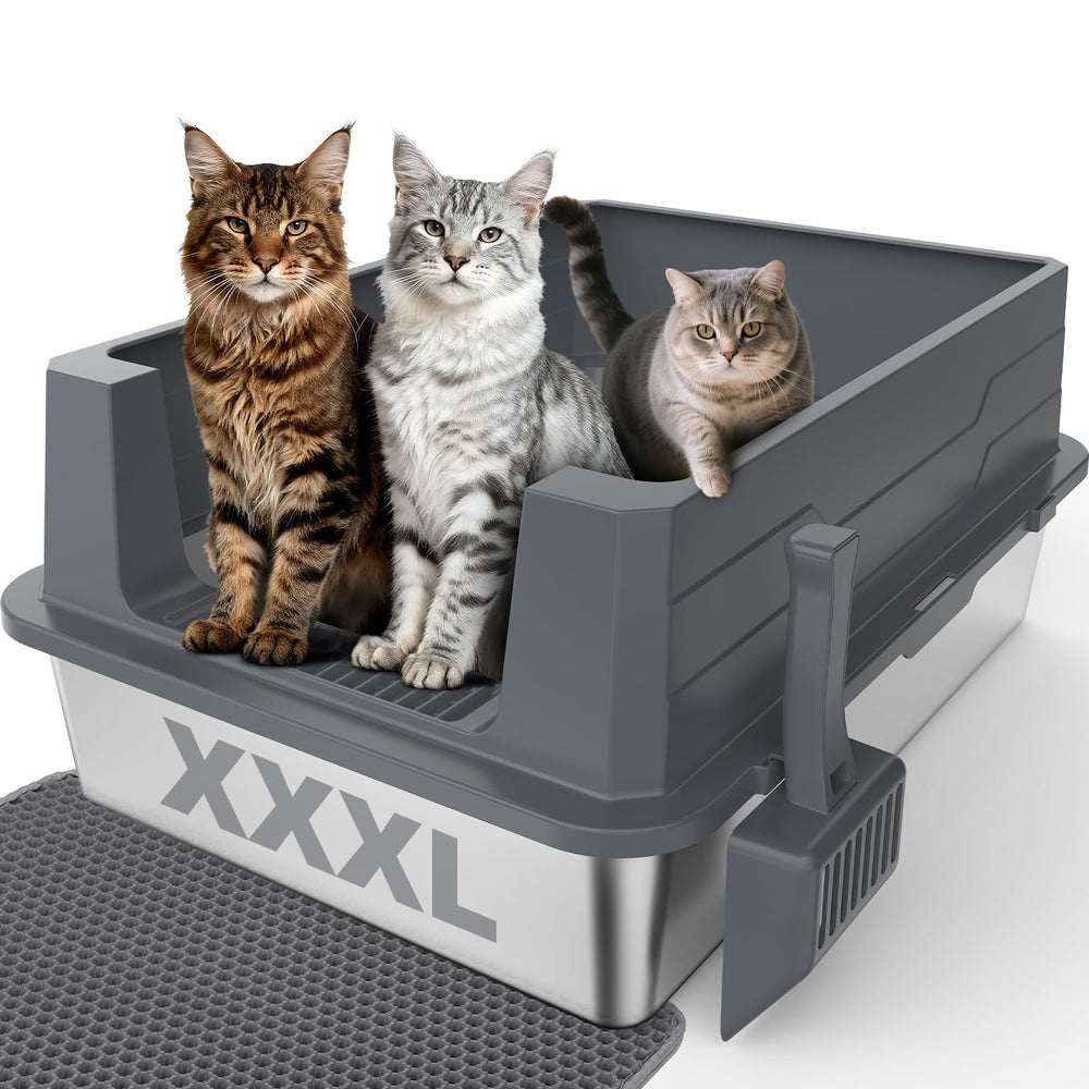 Caja MixJOY de acero inoxidable extragrande, ideal para gatos grandes y multigatos.