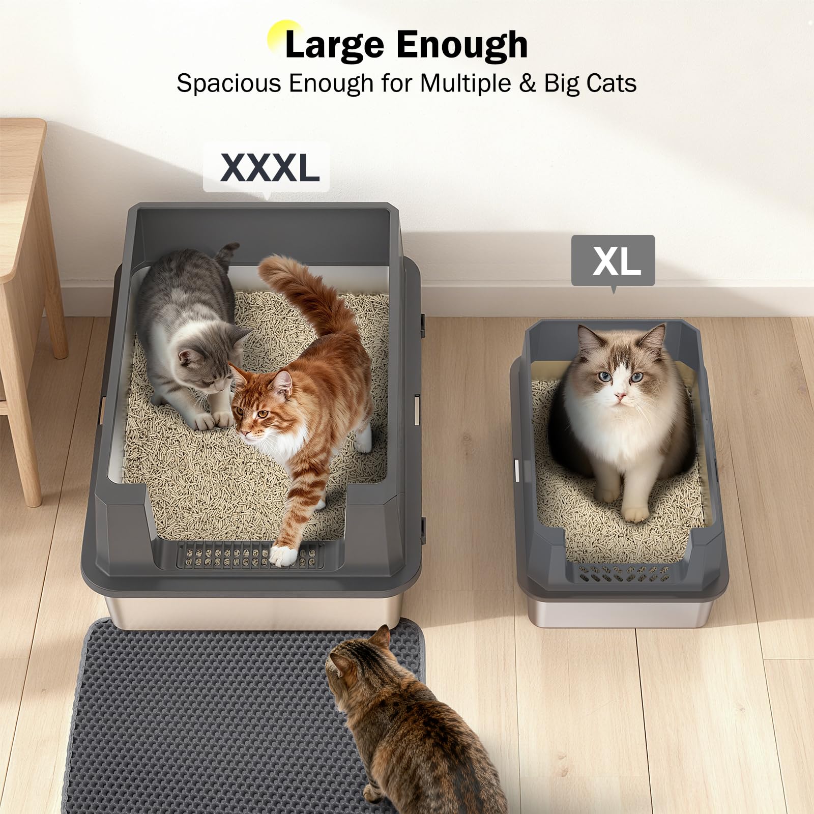 Caja MixJOY de acero inoxidable para multigatos, facilita convivencia sin olores.