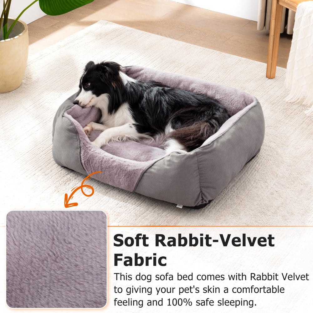 Cama MIXJOY para perro pequeño, vista lateral, bordes suaves y cómodos.