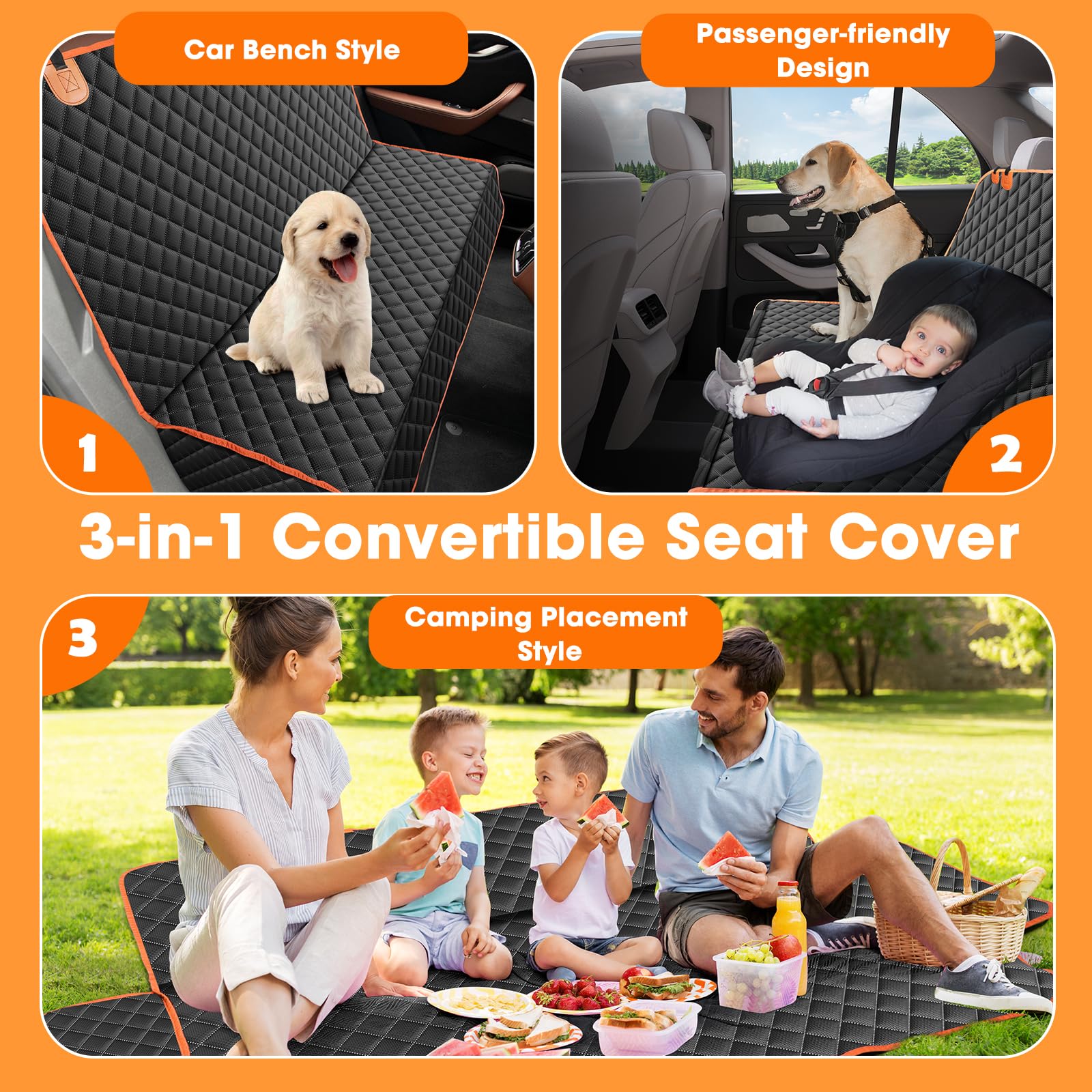 MIXJOY 3-in-1 convertible truck seat cover adapts to bench, hammock, or cargo mode