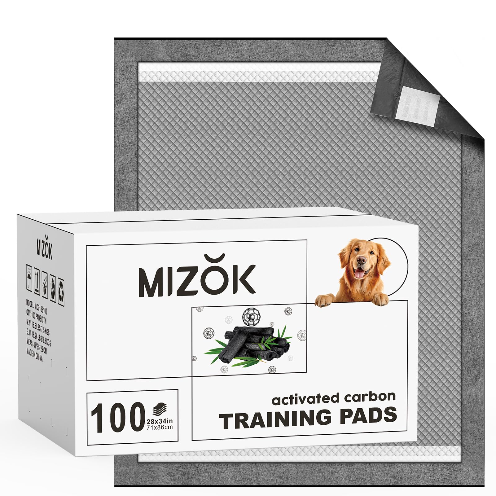 Almohadilla MIZOK para orina de perro con carbón activado, neutraliza olores.