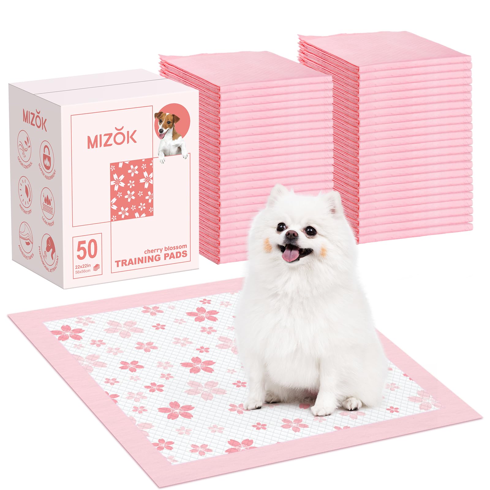 Almohadillas Mizok con diseño cerezo rosa para entrenamiento cómodo del cachorro.
