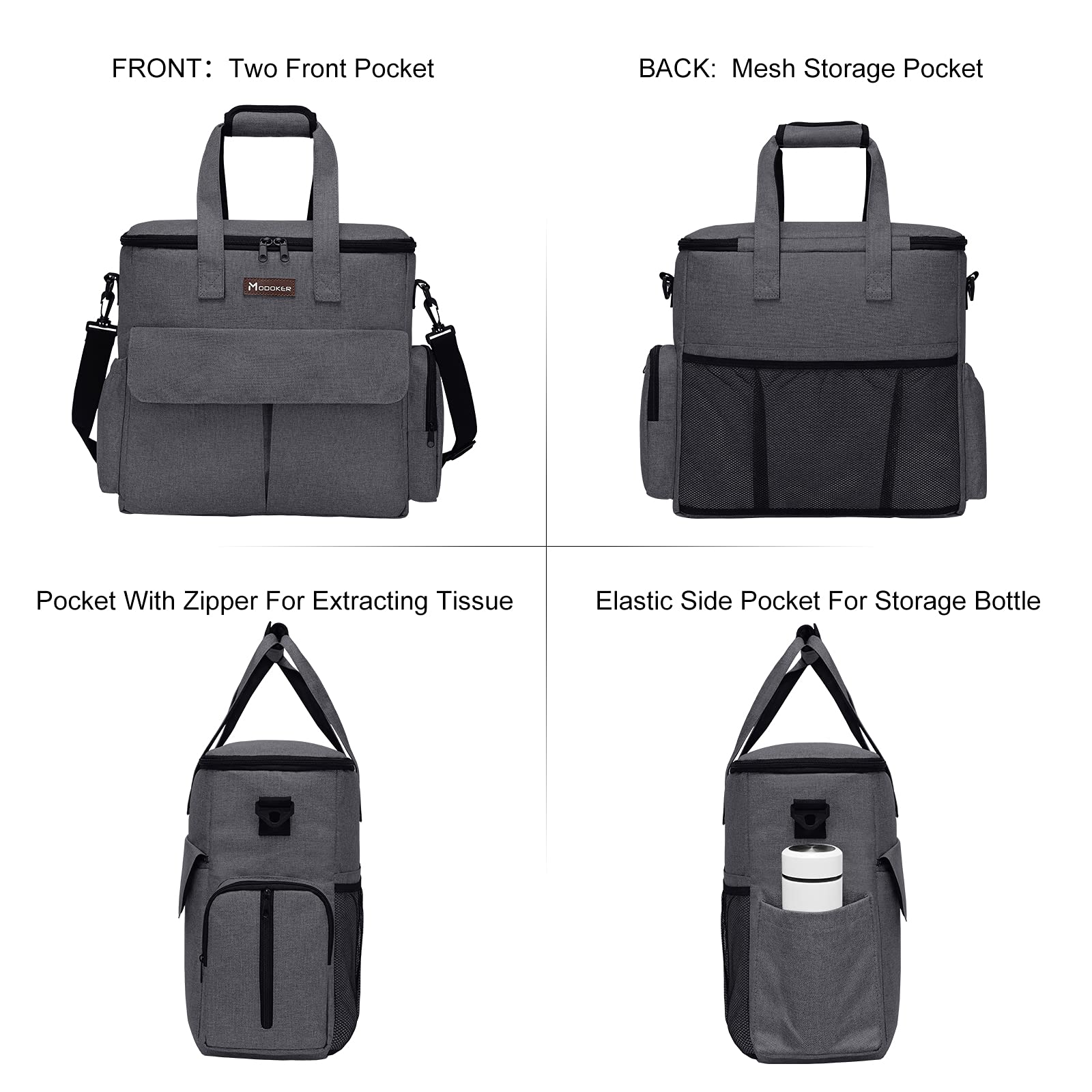 Modoker bolsa con amplios bolsillos interiores para organizar comida y accesorios.