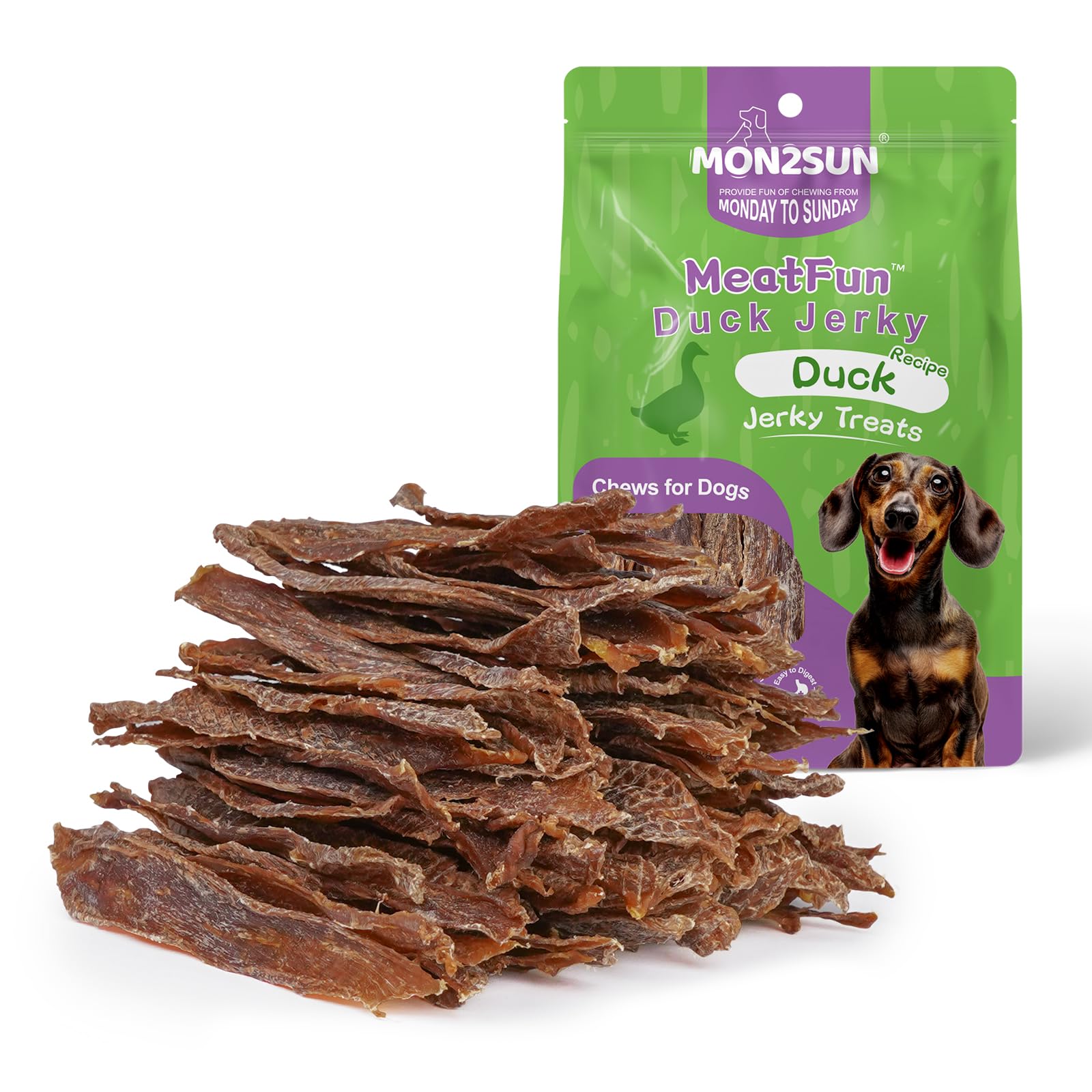 MON2SUN Duck Jerky: paquete de 14oz para perros de todos los tamaños.