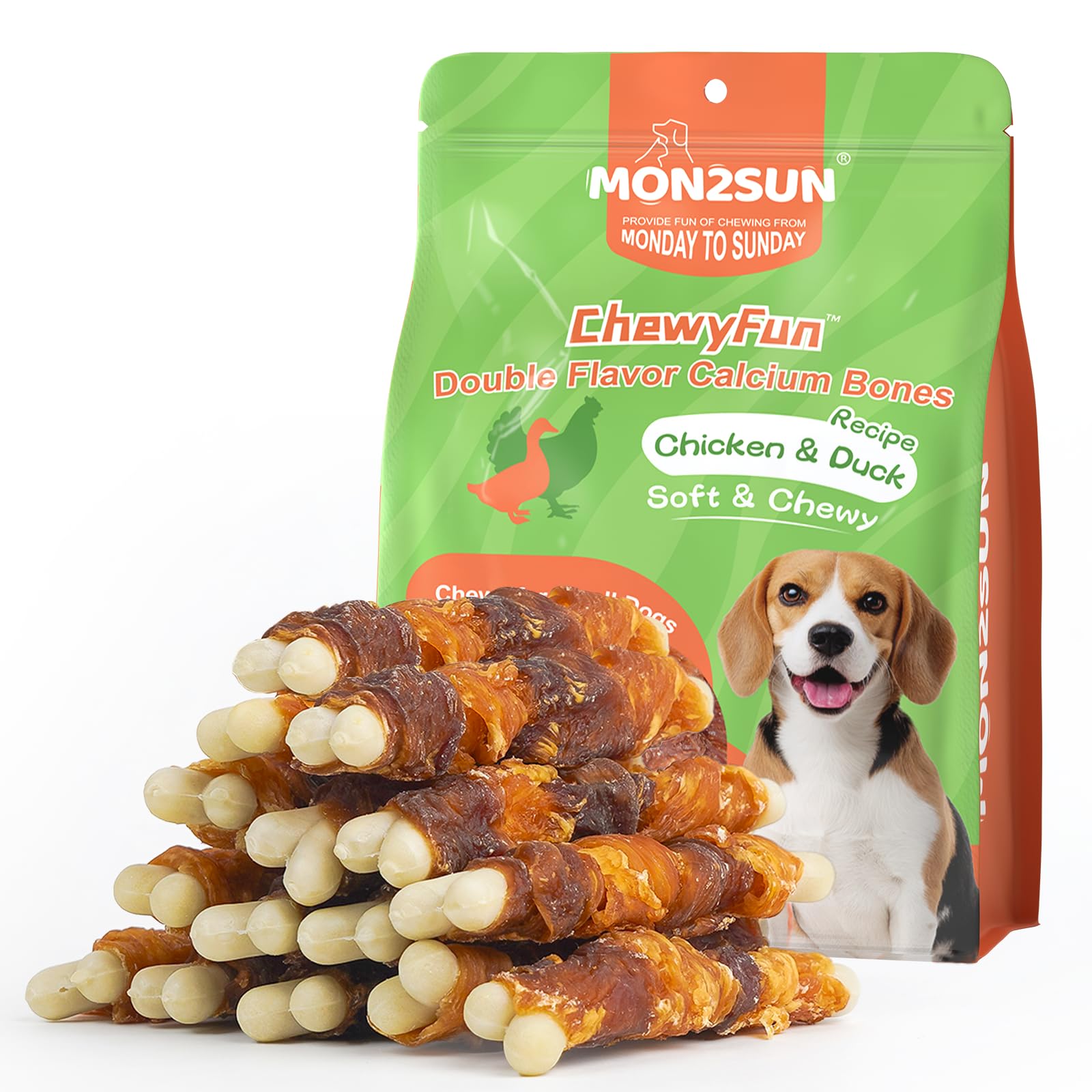 MON2SUN hulesos de calcio doble sabor de 4 pulgadas para perros pequeños.