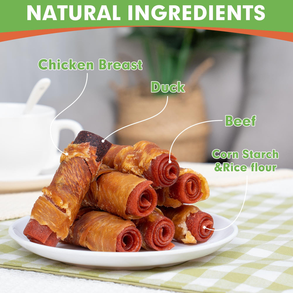 MON2SUN rollos sabores pollo envuelto pato ternera, triple sabor para perros.