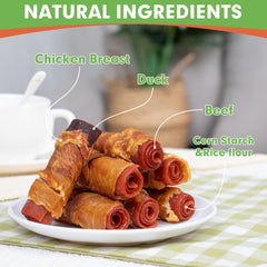 MON2SUN rollos sabores pollo envuelto pato ternera, triple sabor para perros.