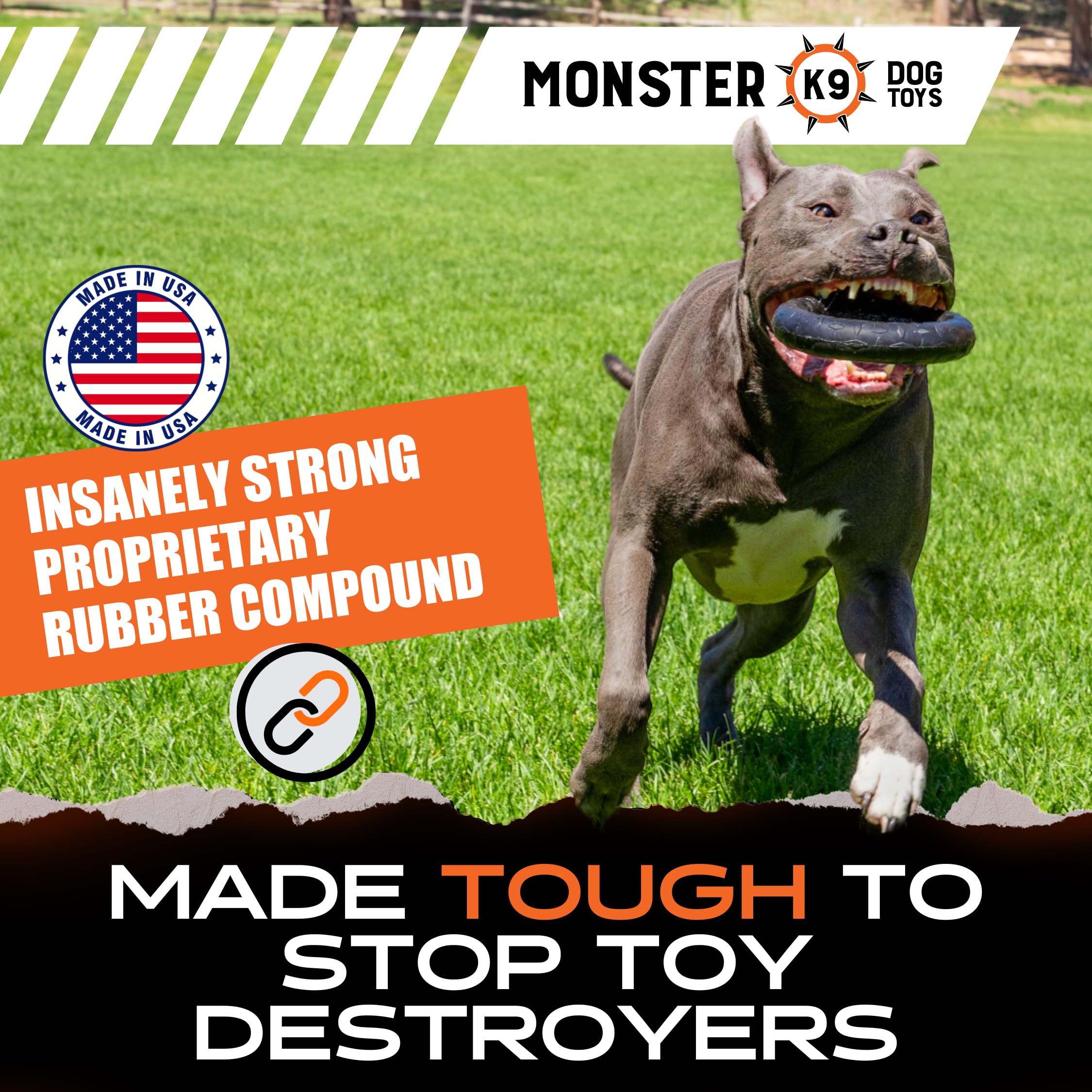 Monster K9, mordedor de goma natural seguro para masticación diaria.