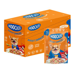 MOOCHIE pato con arándanos y Bayas de Goji en bolsas, nutrición para perros pequeños.