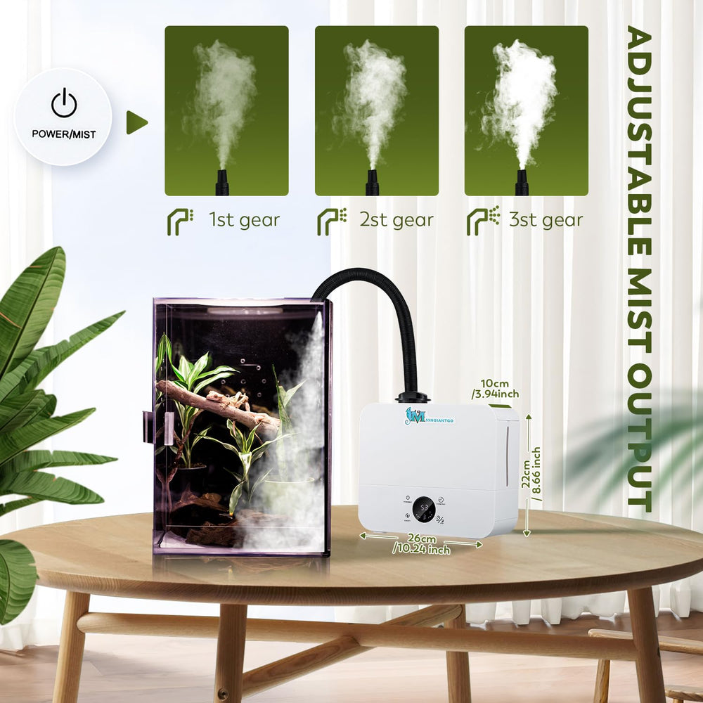 Moongiantgo humidificador-reptiles-3-velocidades proporciona niebla suave ajustable para cada especie.