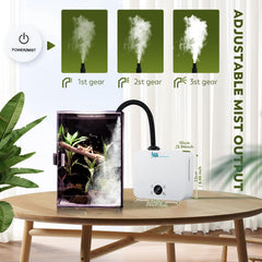 Moongiantgo humidificador-reptiles-3-velocidades proporciona niebla suave ajustable para cada especie.