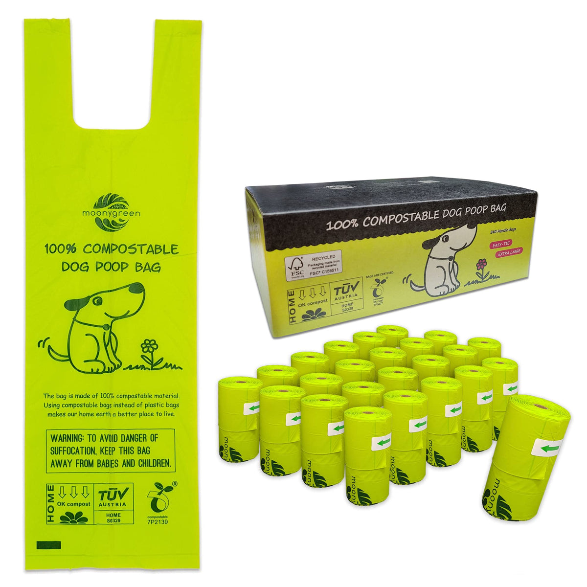 moonygreen bolsas compostables para excrementos de perro, cierre fácil
