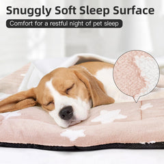 Cama Mora Pets dentro de jaula para perros pequeños, rosa, ideal para transporte.