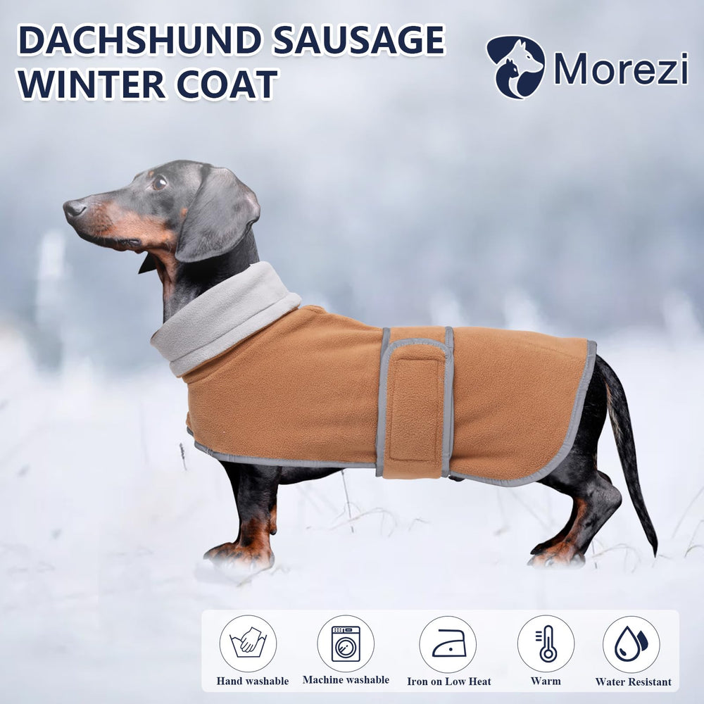 Morezi abrigo dachshund con banda reflectante para paseos nocturnos.
