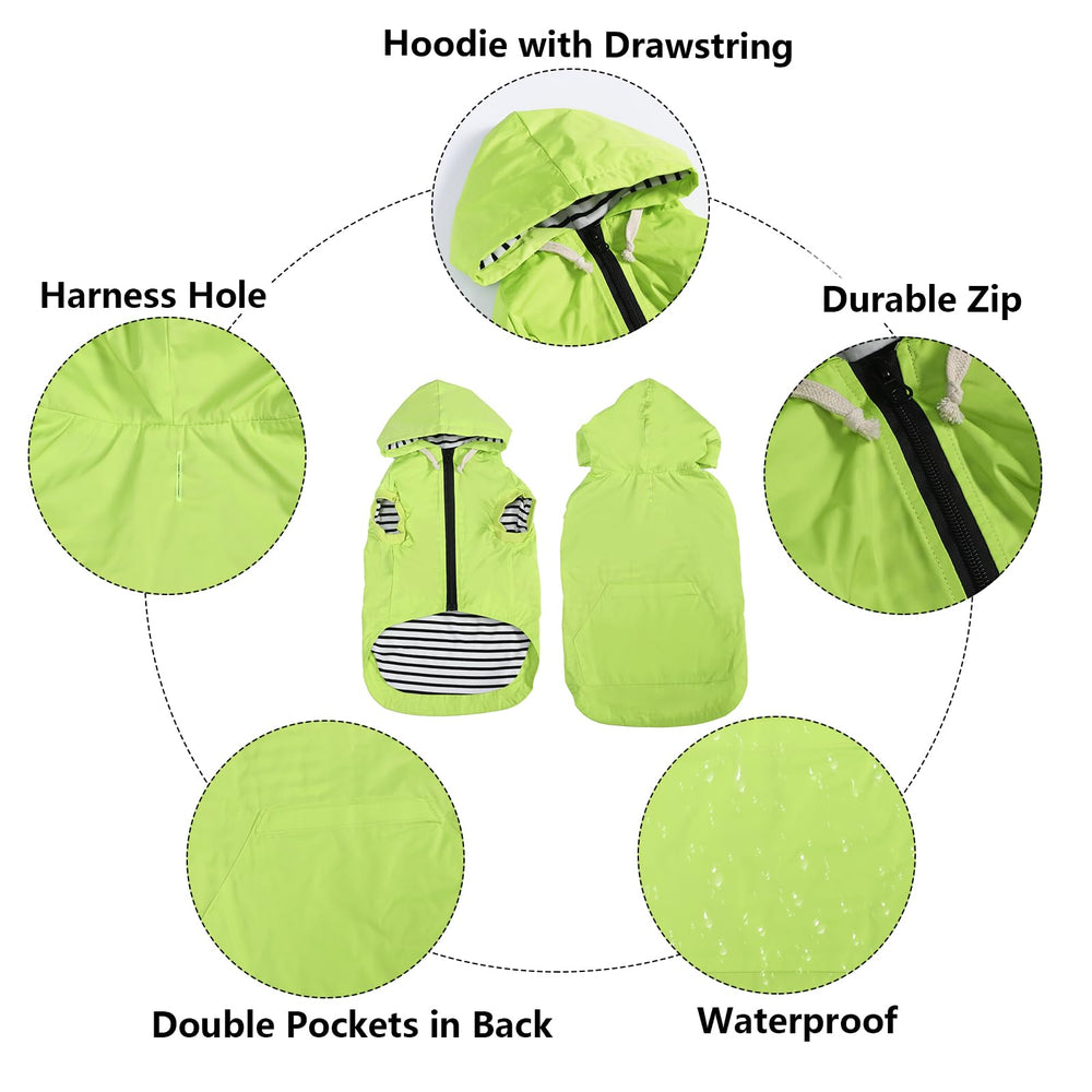 Morezi chaqueta impermeable para perros verde claro, cierre cremallera; puesta fácil sin enganches.