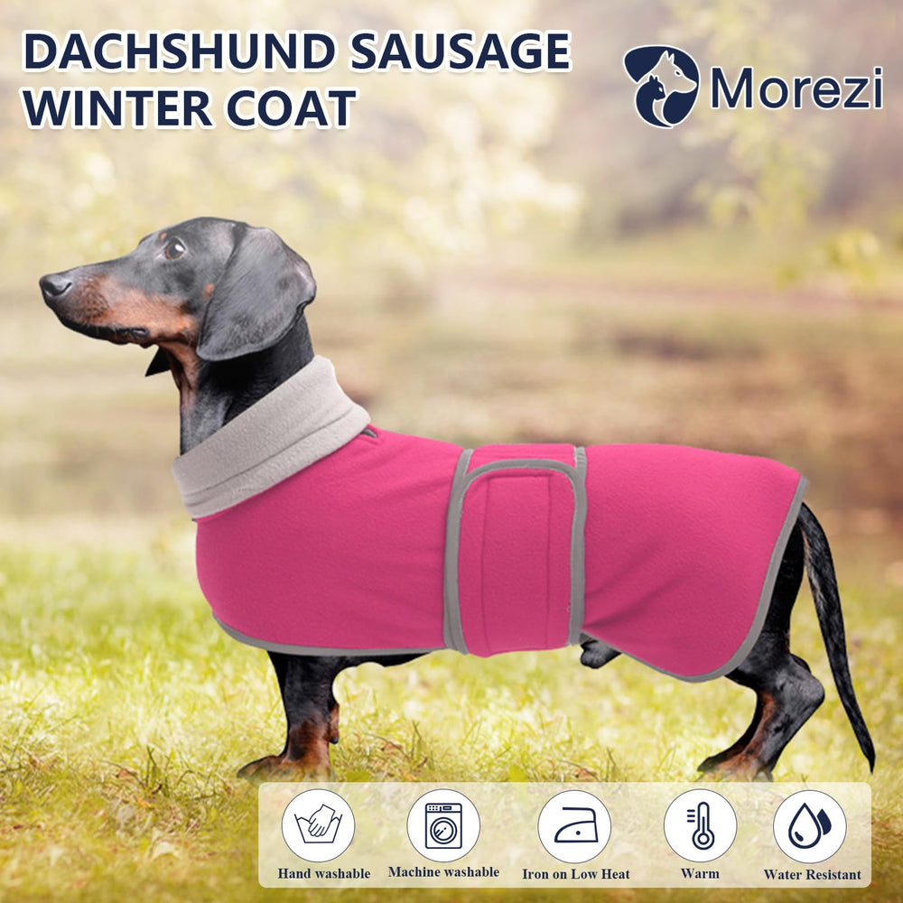 Morezi abrigo dachshund con banda reflectiva rosa para mayor seguridad