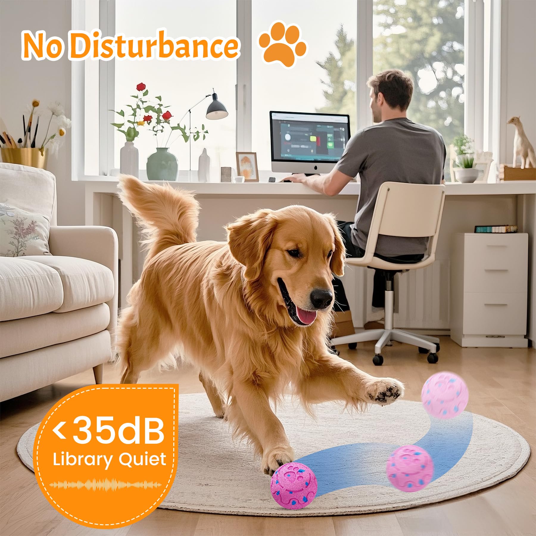 Morhandisn bola rosa con modo suave, ideal para perros curiosos.