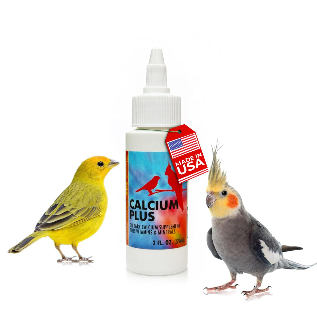 Morning Bird Calcio Plus Líquido para Aves, botella de 2 oz, fácil de usar.
