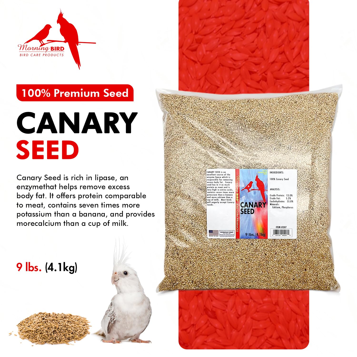 Morning Bird semilla canario en bolsa para una dieta equilibrada de aves.