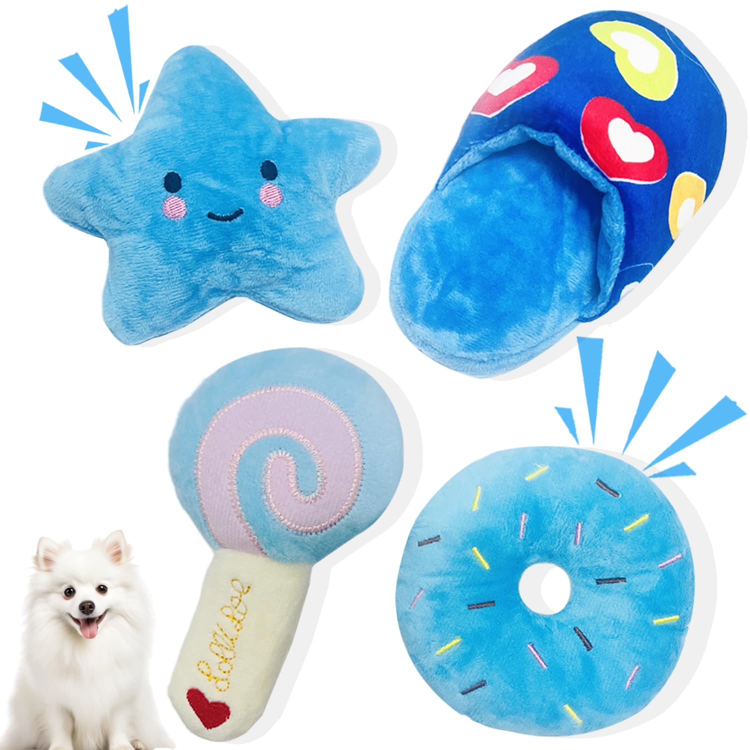 MOSYZEO juguete suave con estrellas azules para perros pequeños, ideal para juego y agarre