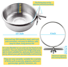 MotBach cuenco para aves en acero inoxidable con enganche para jaula