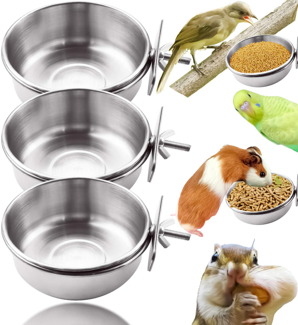 MotBach cuenco de alimentación para aves en acero inoxidable con enganche para jaula