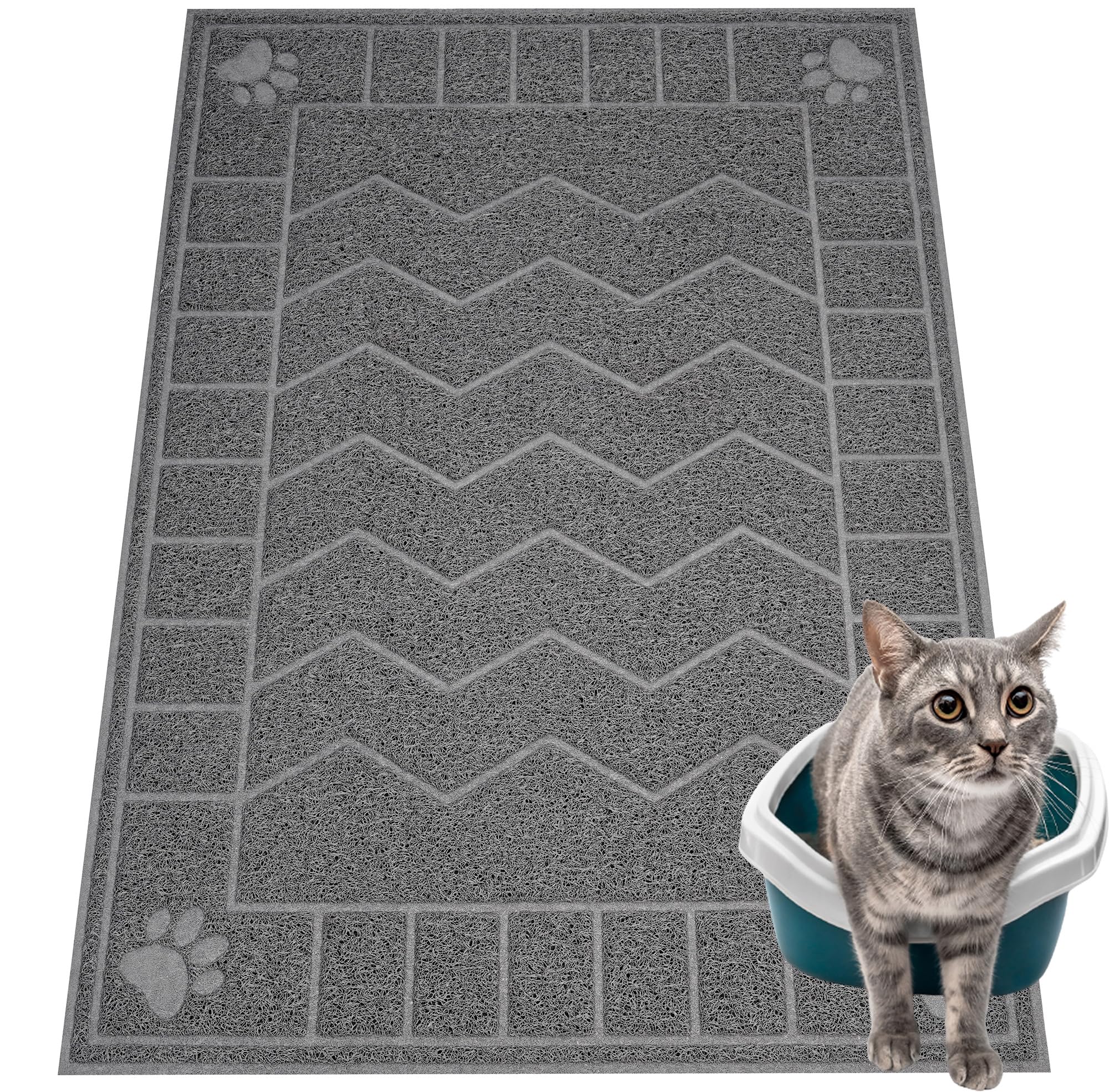 Tapis de litière Motsamla grand format retient les grains autour de la boîte.
