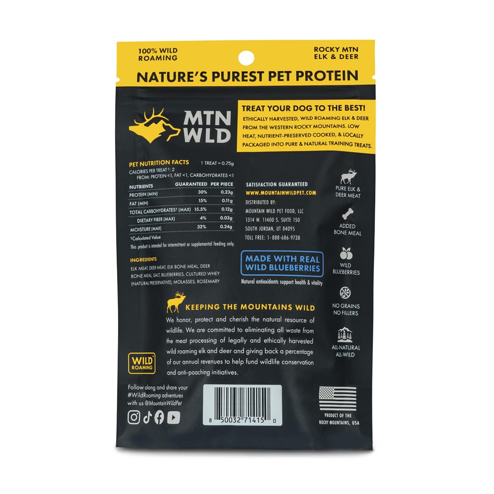 Proteína de alce y venado de MOUNTAIN WILD, ideal para entrenamiento.