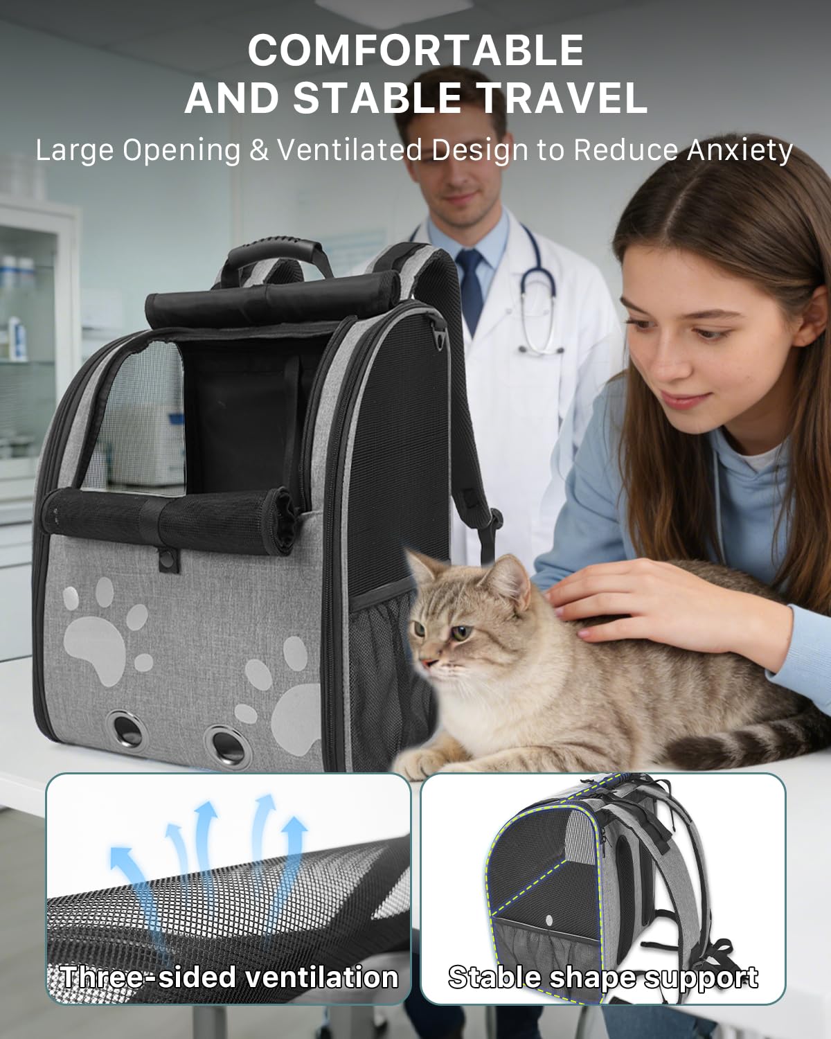 Moysoon Mochila-gato-bolsillos-malla ofrece almacenamiento práctico para pequeños artículos.