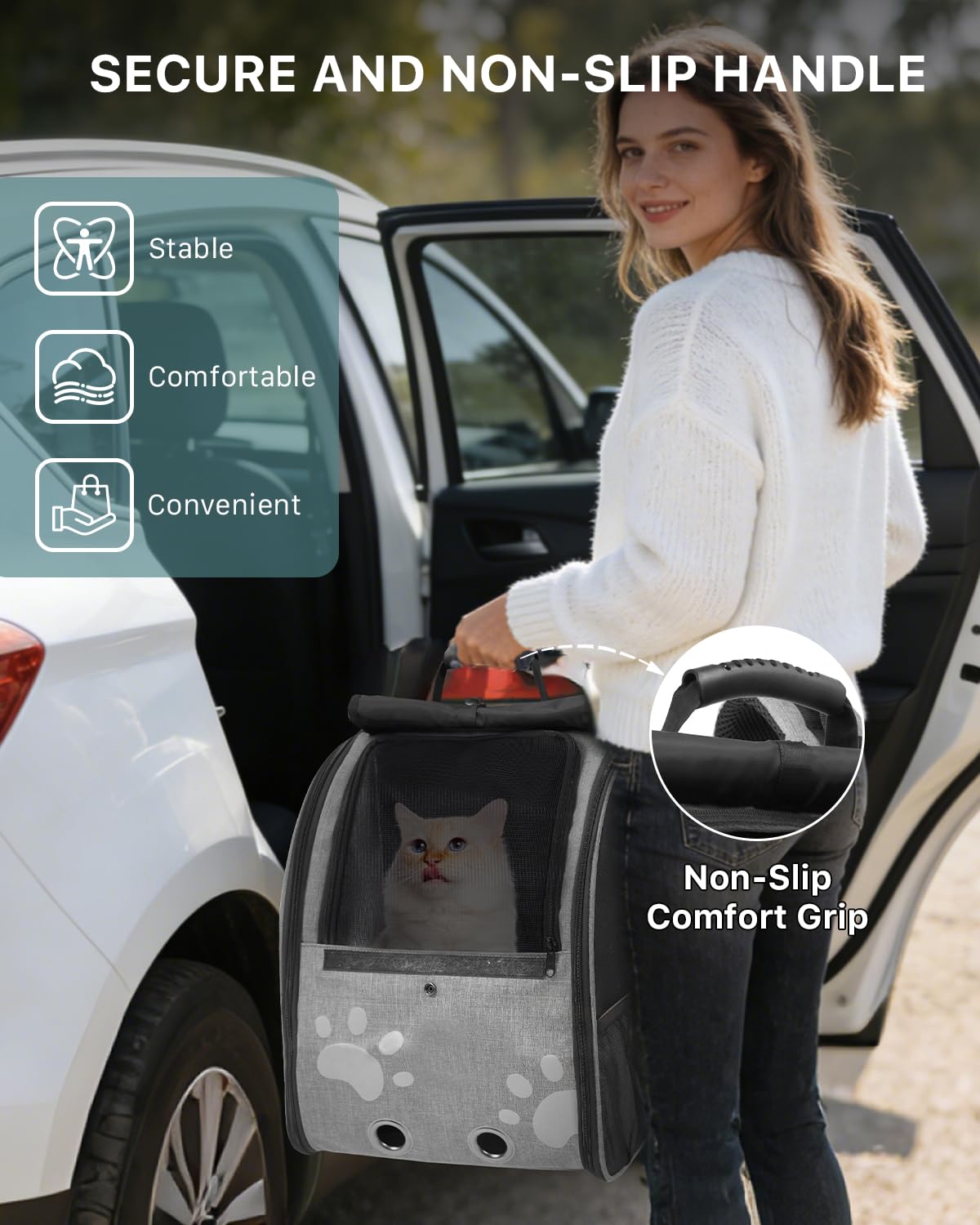 Moysoon Mochila-gato-oxford-300d muestra tela duradera e impermeable para exterior.