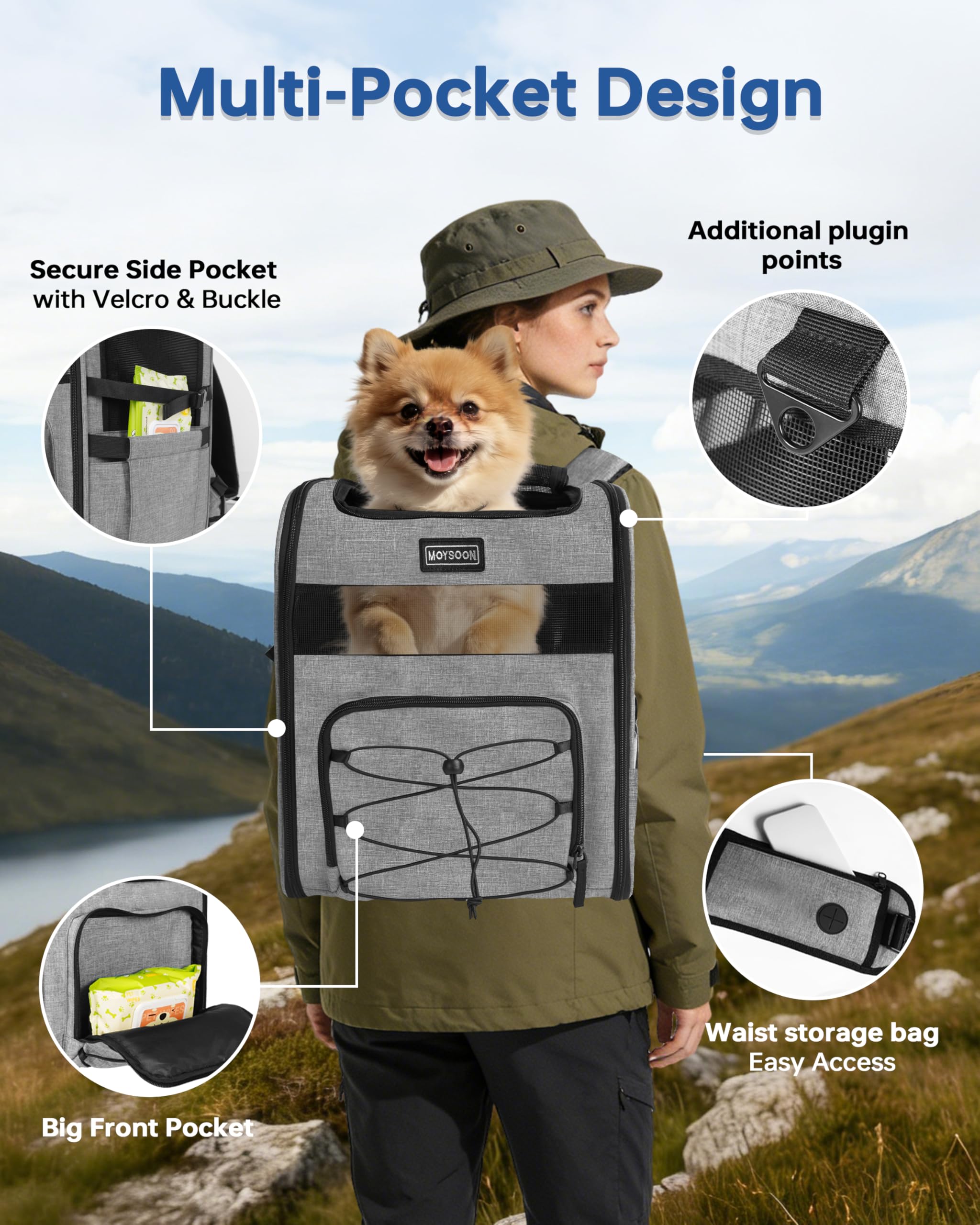 Moysoon Mochila Portaperro Bolsillos Organizativos para accesorios y snacks