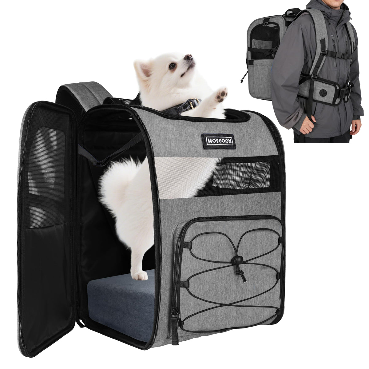 Moysoon Mochila Portaperro Trekking: vista frontal para comodidad en caminatas