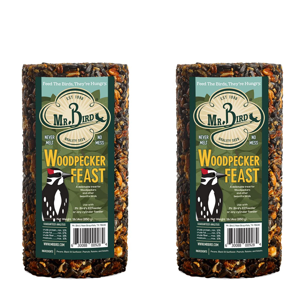 Mr. Bird Woodpecker Feast colgado con red incluido para alimentación exterior.
