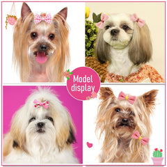 Lazo flor rosa claro con perlas de Mruq Pet, accesorio para perritos pequeños.
