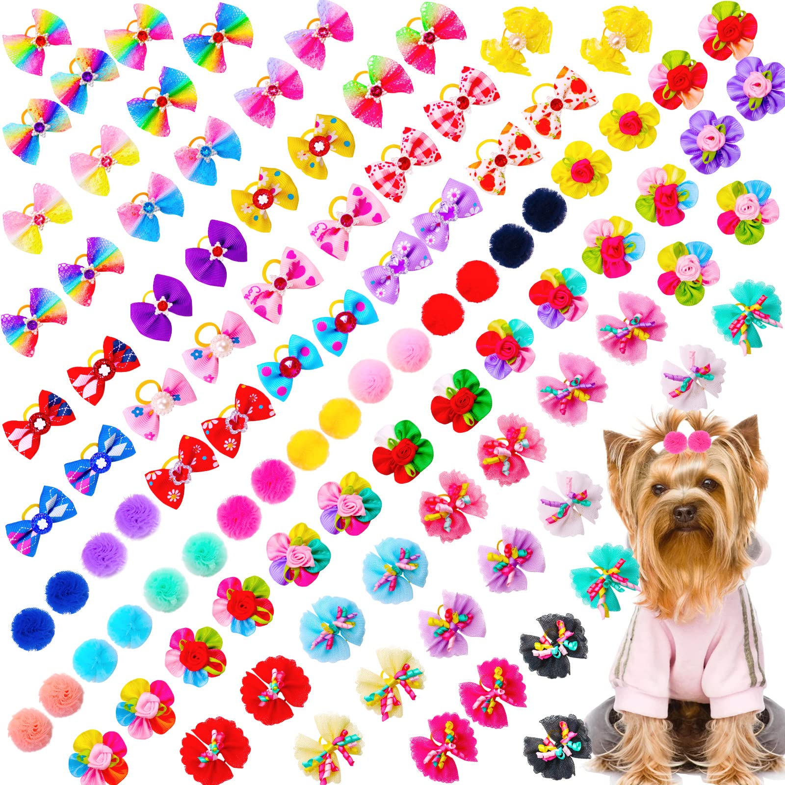 Lazo para pelo de Mruq Pet, 100 piezas para perros pequeños, versátiles para diario.