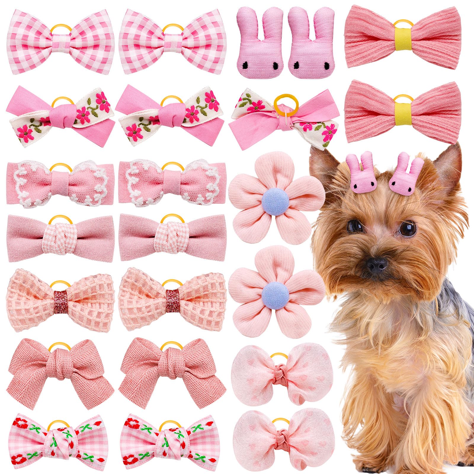 Lazo para pelo Mruq Pet rosa claro, 20 piezas para mascotas pequeñas.