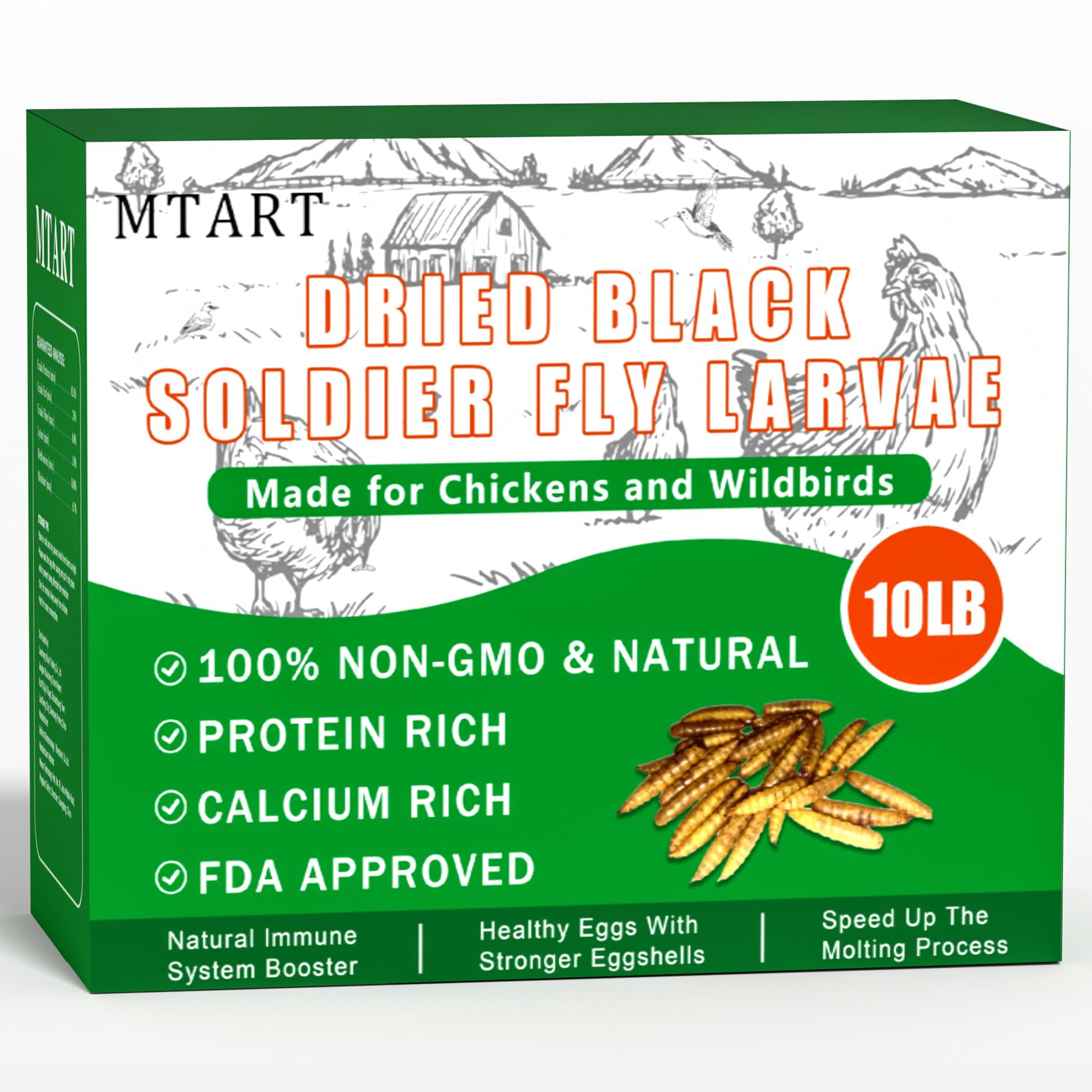 MTART larvas mosca negra secas para pollo, alta proteína