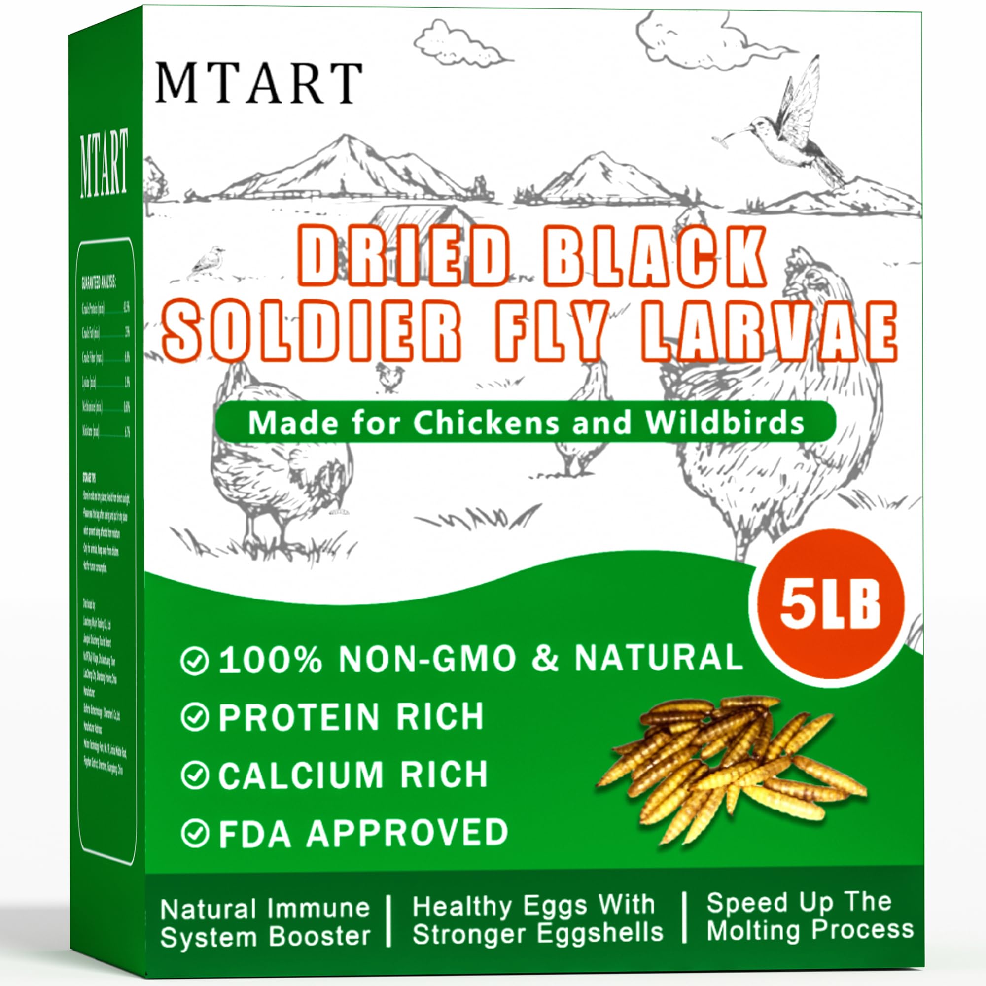 MTART larvas mosca soldado negra secas en paquete, fuente proteica para aves.