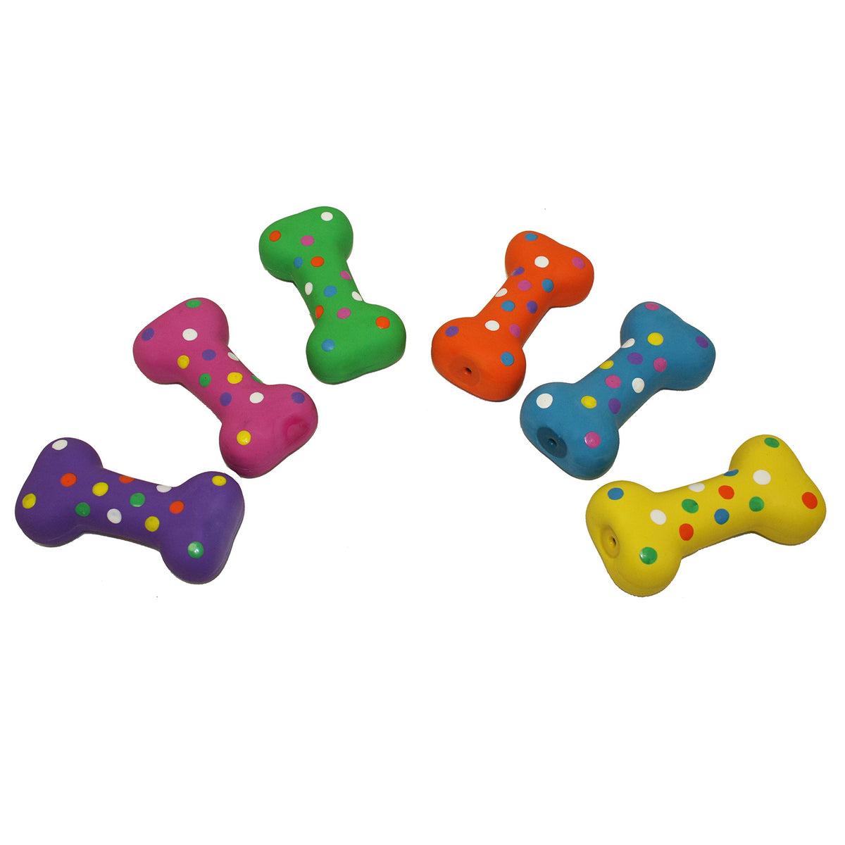 Multipet juguete de látex con lunares 4 pulgadas, ideal para juego interactivo y chirridos.