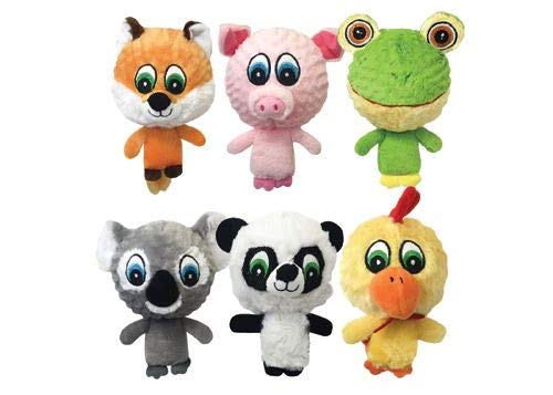 Juguete peluche Multipet Knobby Noggins, paquete de seis para juego interactivo.