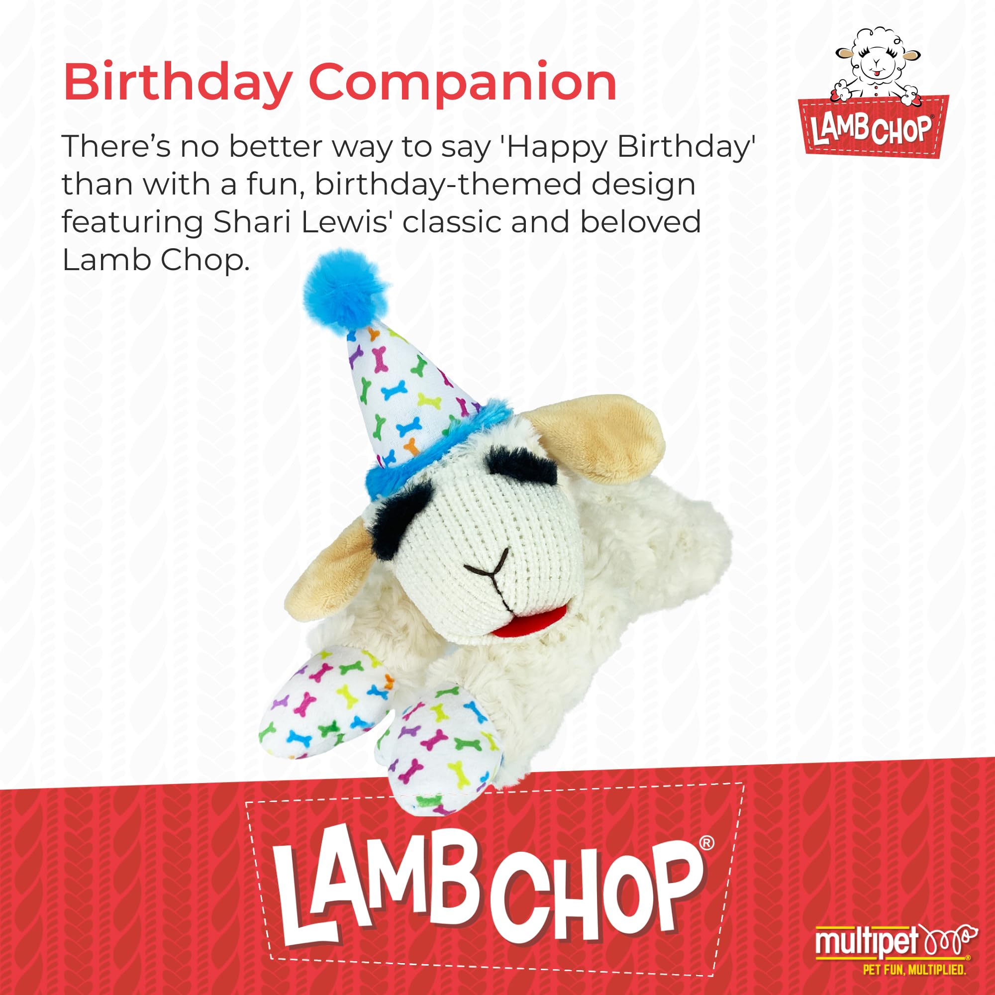 Multipet Lamb Chop con patas estampadas de huesos, perfecto para morder y jugar.