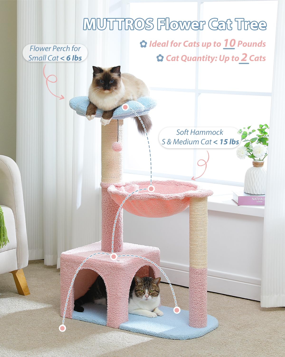 MUTTROS árbol para gatos, hamaca acogedora para descanso.