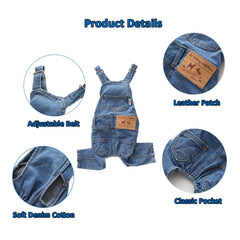 MuYaoPet overol denim azul, ajuste de hombros para talla perfecta.