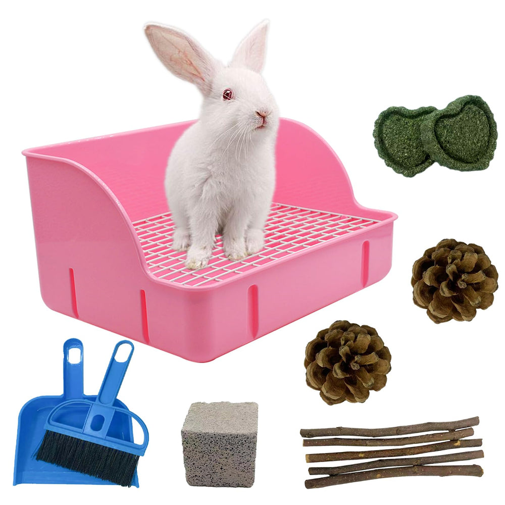 MUYG caja de arena para conejo rosa, entrenamiento cómodo y limpio.