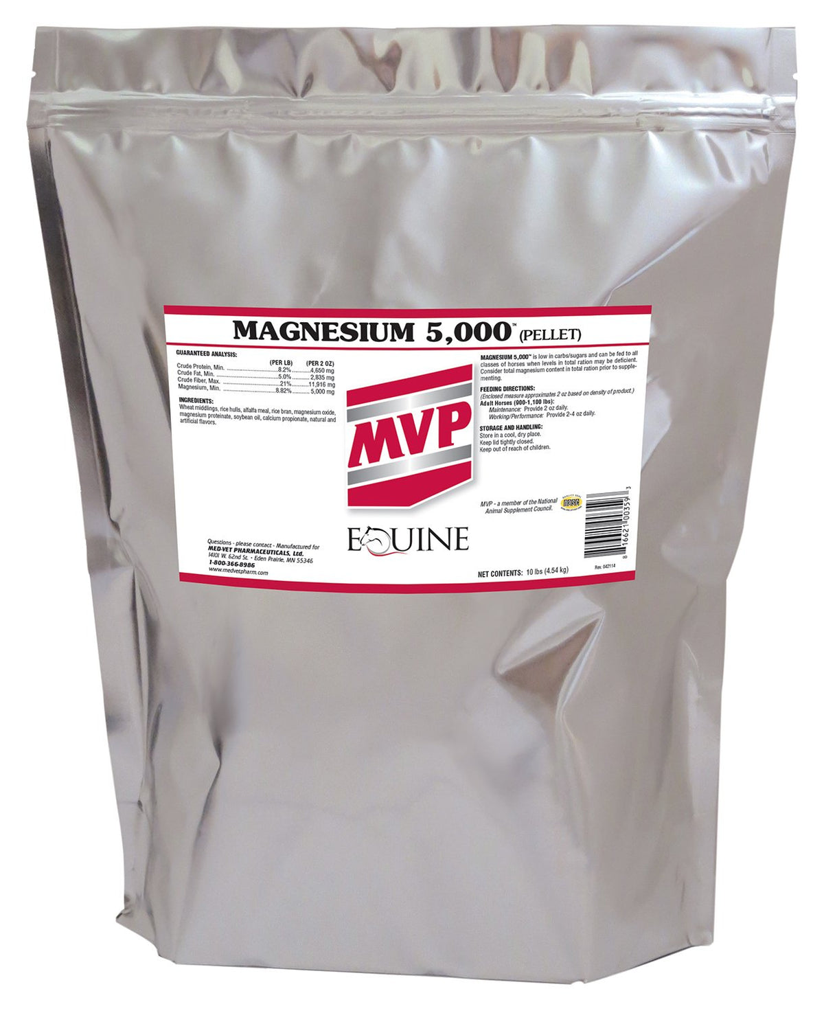 MVP Magnesium 5000, caja de gránulos para uso diario en caballos.