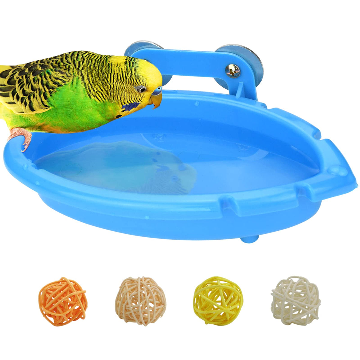 Mygeromon banera para pajaros con diseño hoja azul para baño diario.