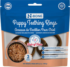 N-Bone: anillos de dentición para cachorros en empaque, sabor barbacoa Texas.