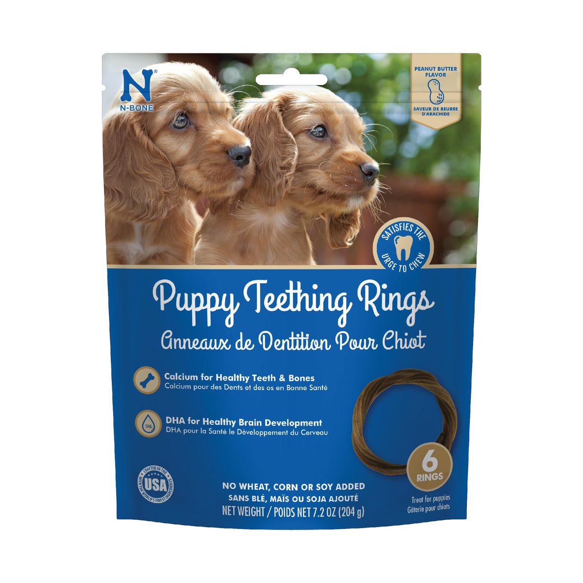 N-Bone anillos de denticion para cachorros con sabor a maní para morder con seguridad