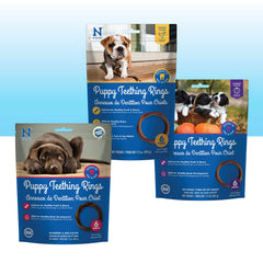N-Bone anillos de dentición para cachorros con sabor pollo, posible alivio de molestias.